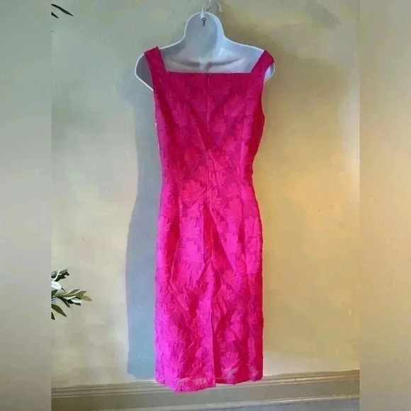 BOSS Hugo Boss DITEVA SLEEVELESS COTTON BLEND SHEATH DRESS IN FLAMINGO - Picture 3 of 8